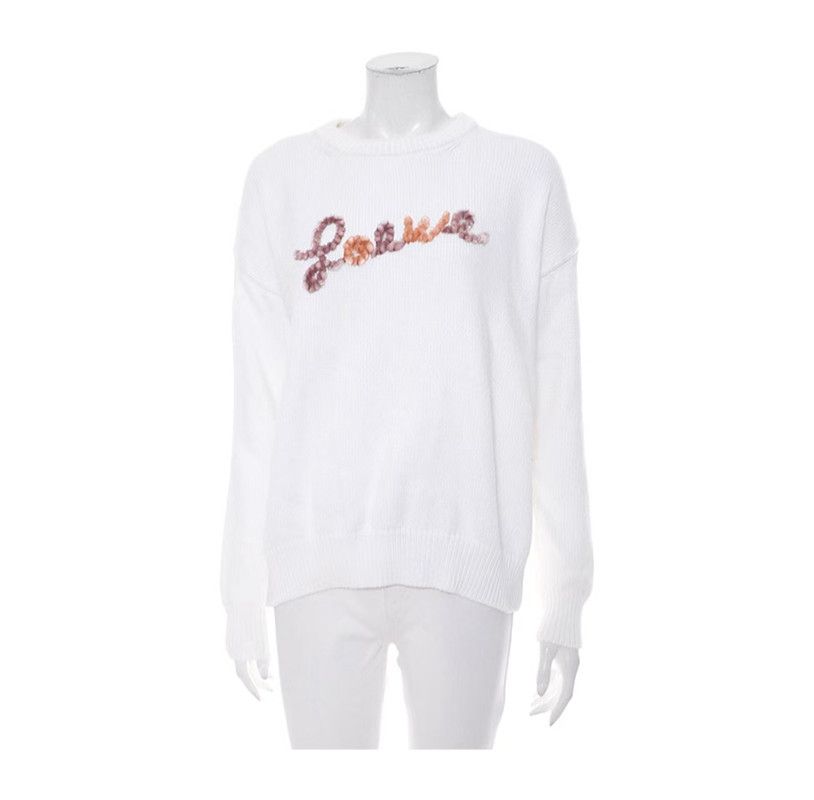 Loewe Loewe White Cotton Long Sleeve Sweater 0089 Size S / US 4 / IT 40 - 1 Thumbnail