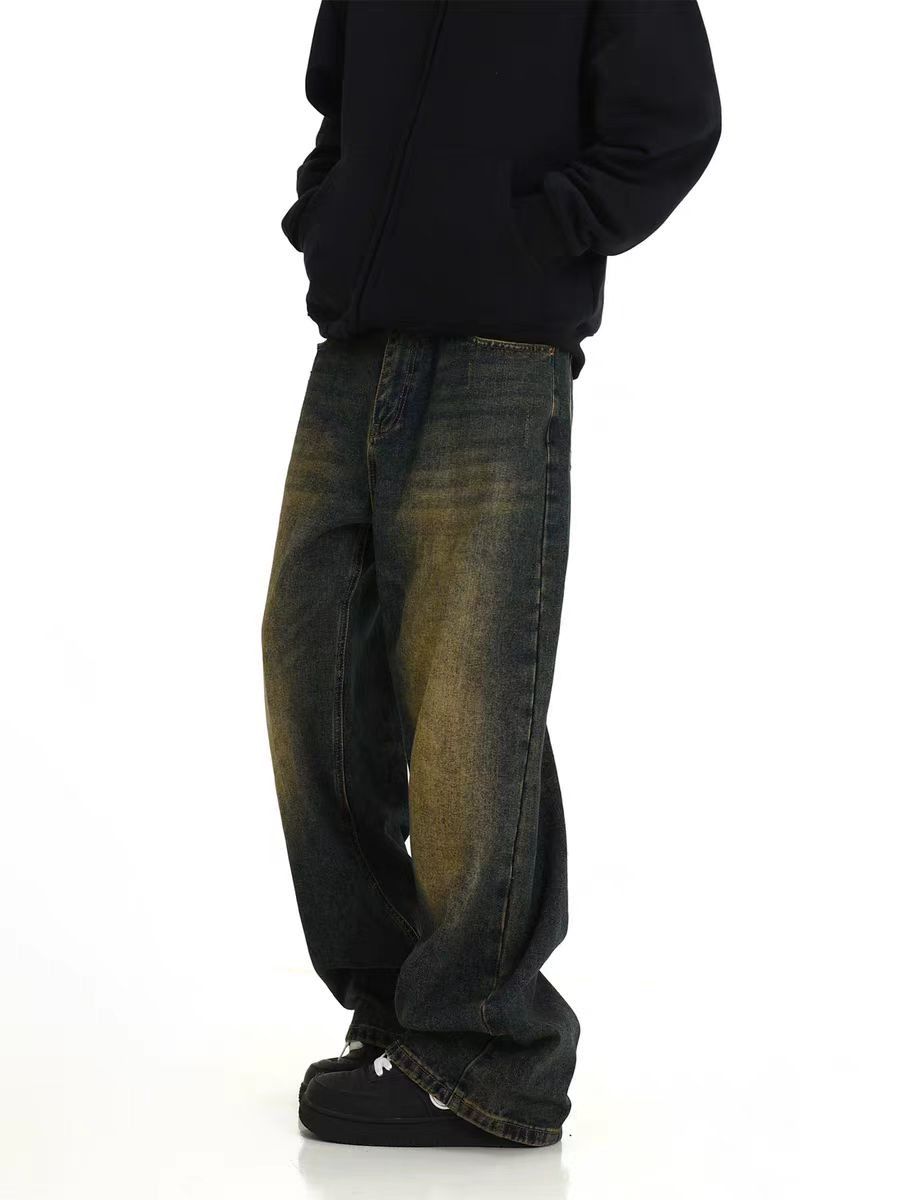 Japanese Brand × Jean Retro distressed washed yellow mud-dyed straight-leg jeans Size US 32 / EU 48 - 3 Thumbnail