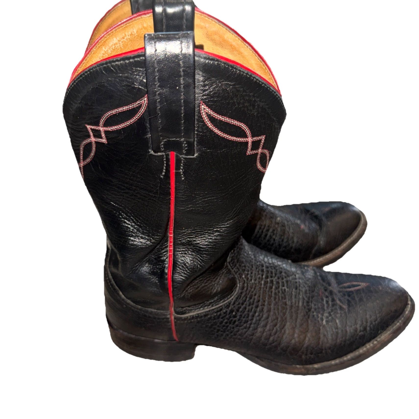 Tony Lama Tony Lama Western Cowboy Boots 9.5 B USA Men Leather Black Red Trim Embroidered Vibram Outsole Western 2022 Boot Size US 10 / EU 43 - 2 Thumbnail