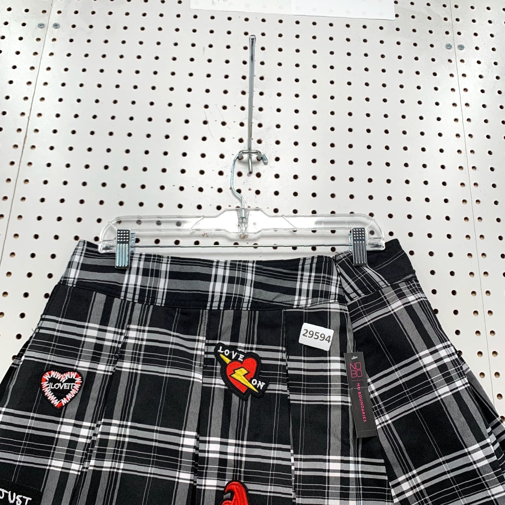 Vintage NO Boundaries Plaid Mini Skirt Womens Large White Black Just Slayin Patch 32x16 Size 36" / US 14 / IT 50 - 6 Thumbnail
