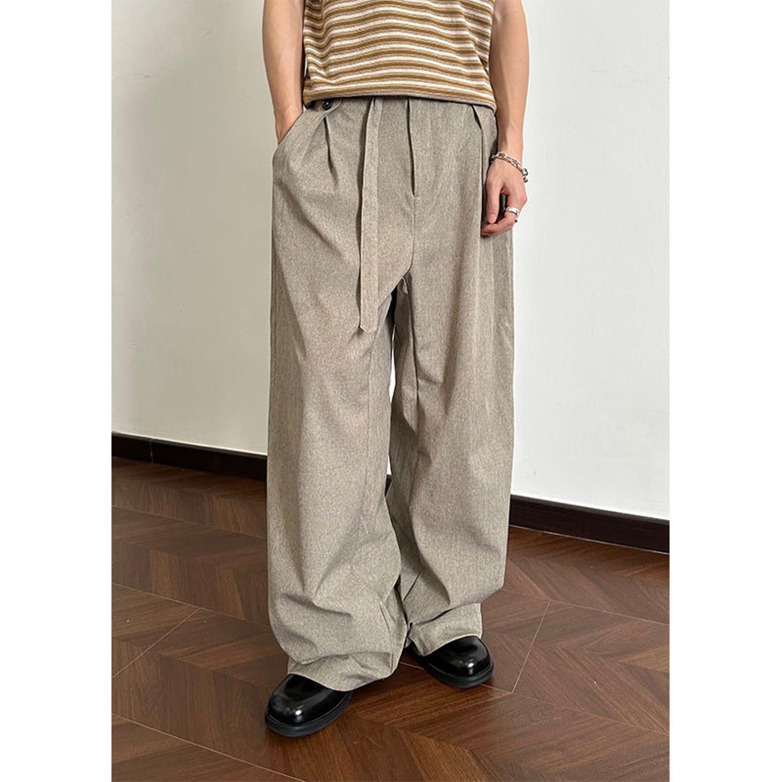 Vintage Beige Wide Leg Casual Pants with Belt, Relaxed Fit Size US 32 / EU 48 - 2 Thumbnail