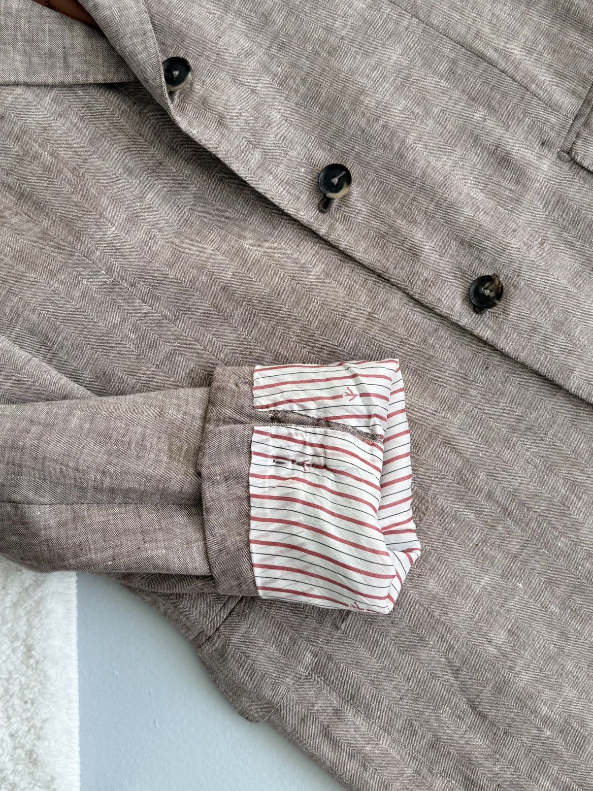 Isaia Isaia Napoli Beige Linen Blazer 3-Button Tailored Jacket Size 42R - 9 Thumbnail