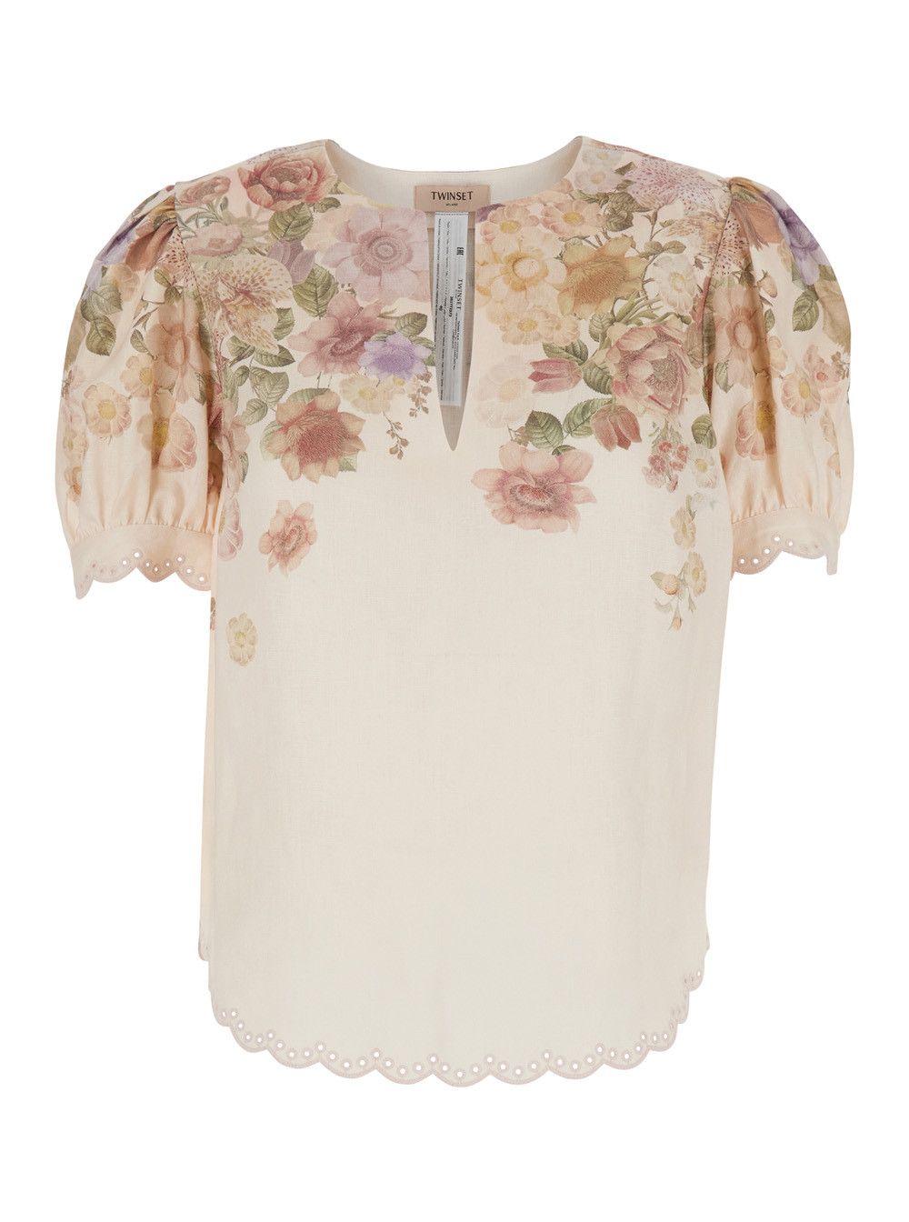TWINSET Shirt 'FLOWER PRINT' Beige with Floral Print in Linen Women Size M / US 6-8 / IT 42-44 - 1 Thumbnail