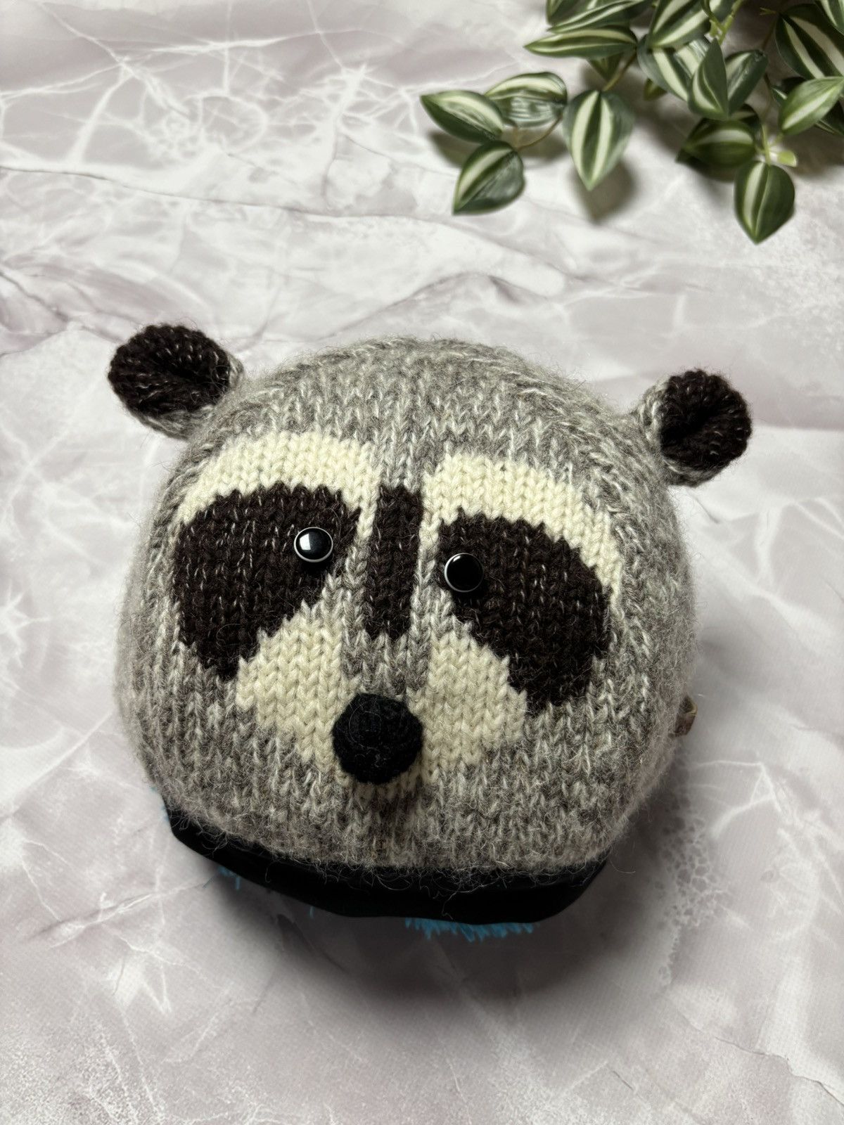 Other deLux Raccoon Knit Beanie Animal Costume Tail Ears One Size Size ONE SIZE - 3 Thumbnail