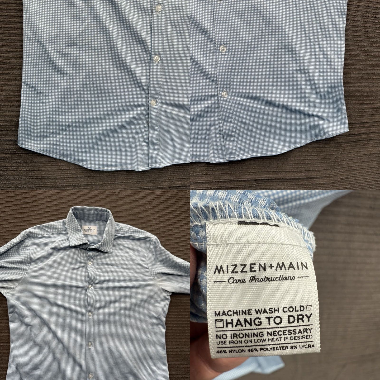 Mizzen+Main Mizzen+Main Shirt Men Medium Trim Fit Blue Check Polyester Spandex Performance Stretch, Long Sleeve, Button-Up, Collared, Casual Size US M / EU 48-50 / 2 - 8 Thumbnail