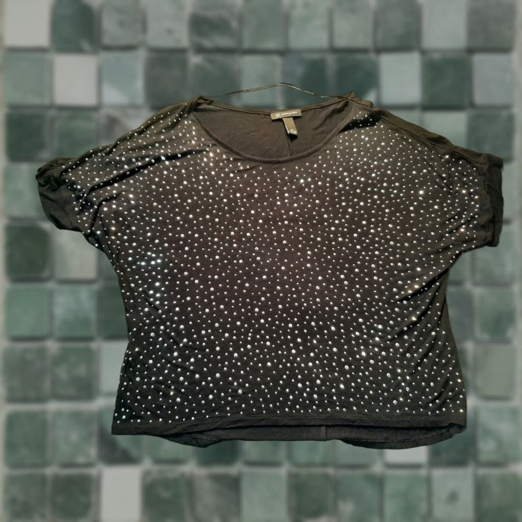 Vintage INC Women's Shirt XL Black Beaded Short Sleeve Top Size XL / US 12-14 / IT 48-50 - 1 Thumbnail