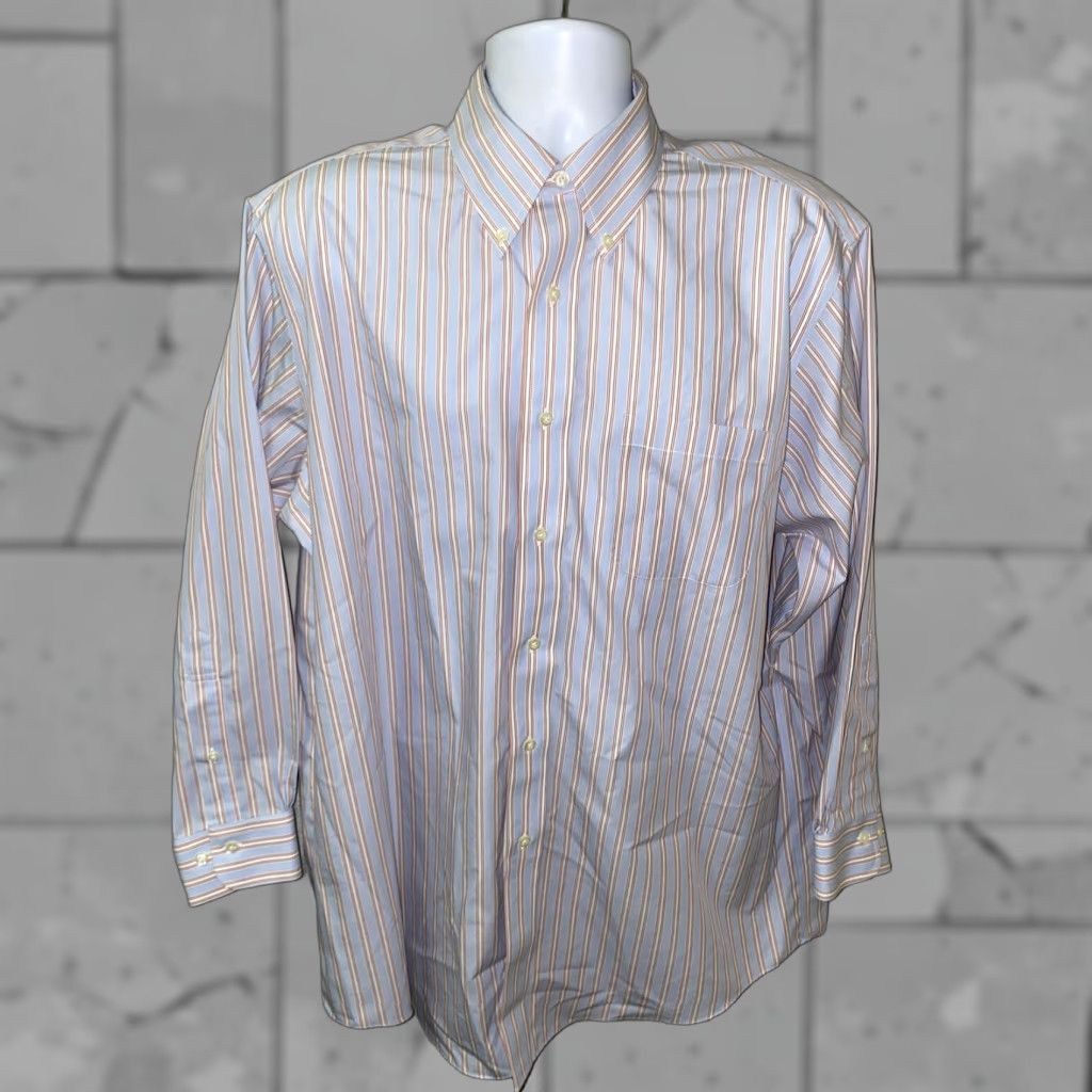 Brooks Brothers Brooks Brothers Dress Shirt Mens 1/2 Button-Down Collar Striped Blue Red 16.5 Regular Cotton Long Sleeve Size 42R - 1 Thumbnail
