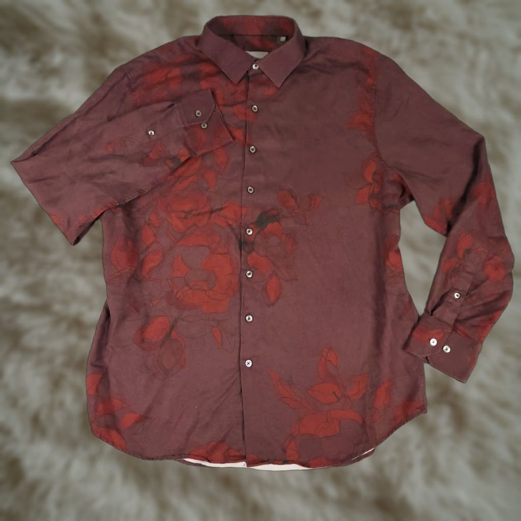 BUGATCHI VINTAGE Bugatchi Uomo Shirt Mens XL Red Floral Shaped Fit Button Up Long Sleeve Size US XL / EU 56 / 4 - 1 Thumbnail
