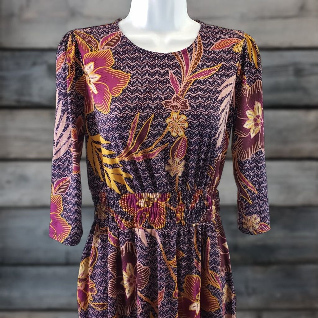 Vintage Wisp Dress Womens 4P Short Floral Smocked 3/4 Sleeve Purple Blue Fit & Flare Size S / US 4 / IT 40 - 1 Thumbnail