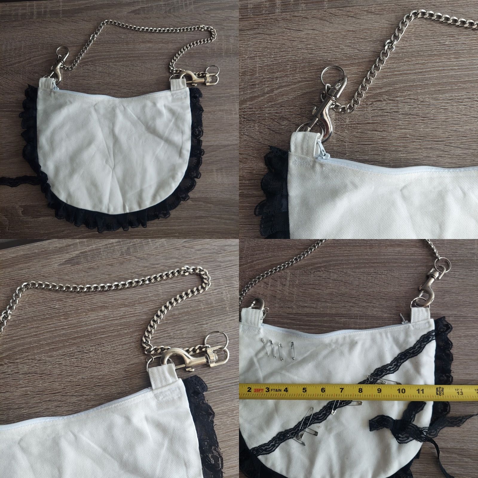 Vintage Handmade Black Lace Shoulder Bag with Chain Strap Pins - Small Women’s Bag, Silver Handle, Personalize, Stylish, Unbranded, Women, Bag Size ONE SIZE - 8 Thumbnail