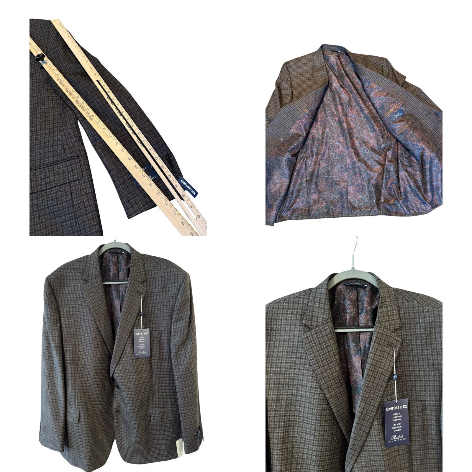 Ralph Lauren Ralph Lauren Ralph Blazer Men 50L Plaid Comfort Flex Wool Blend Big Tall Sports Coat Pocket Notch Lapel 2 Piece Brown/Teal Mens Size 50R - 10 Thumbnail