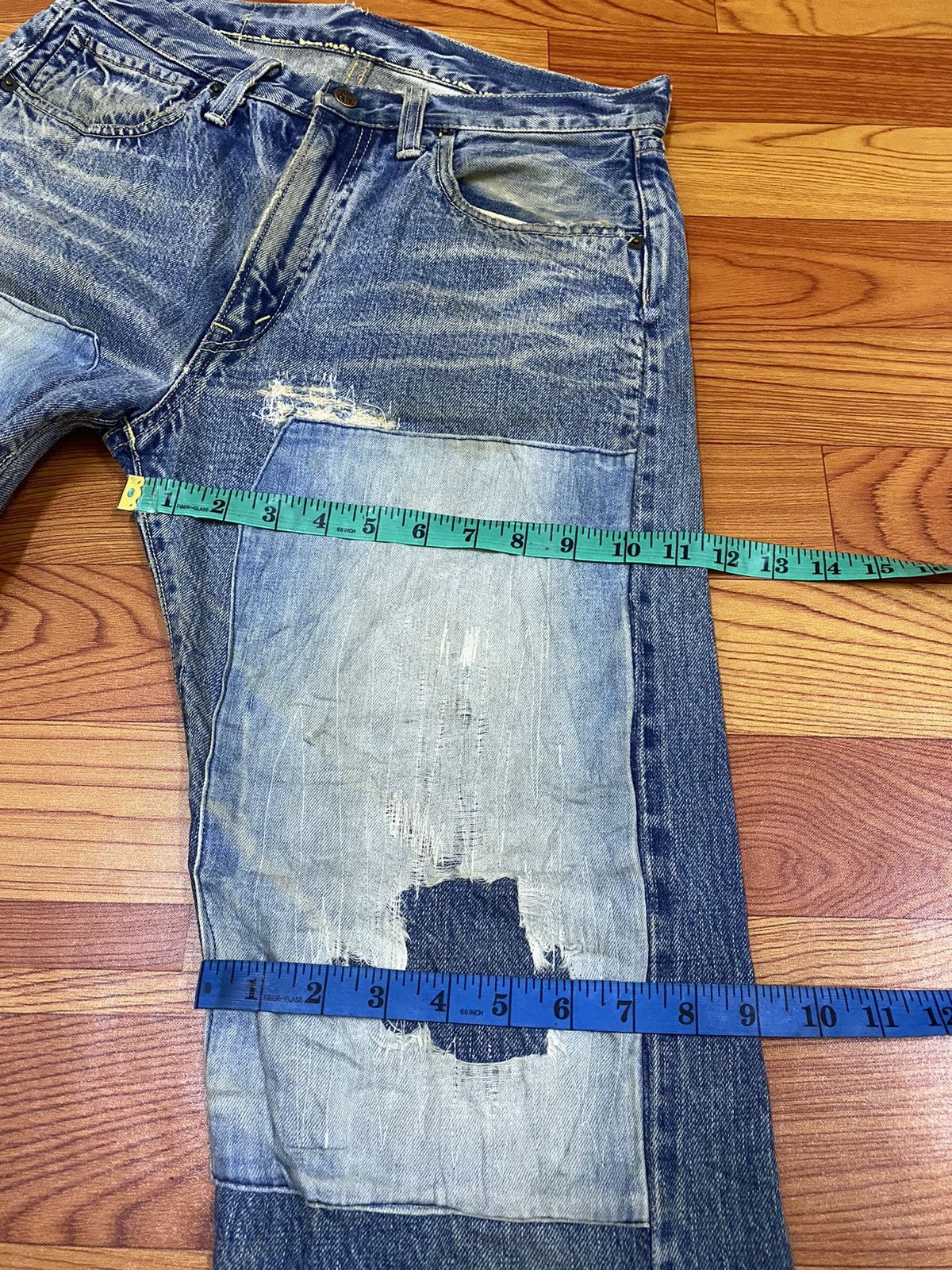 Blue Blue Japan Rare!! Blue Blue Jeans Denim Boro Distressed Style Size US 31 - 18 Thumbnail