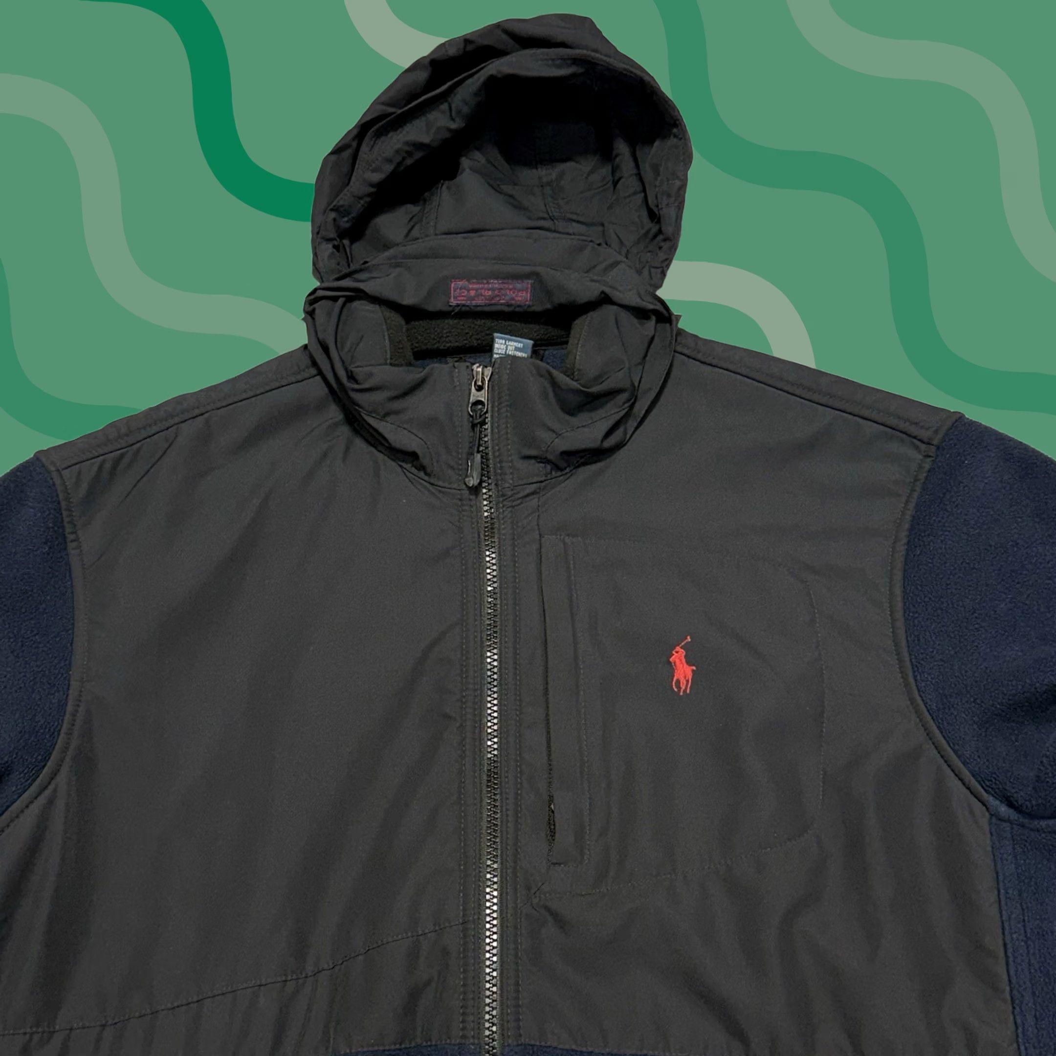 Polo Ralph Lauren VINTAGE Polo Ralph Lauren Jacket L Black Blue Polartec Hooded Fleece Full Zip 90s Size US L / EU 52-54 / 3 - 1 Thumbnail