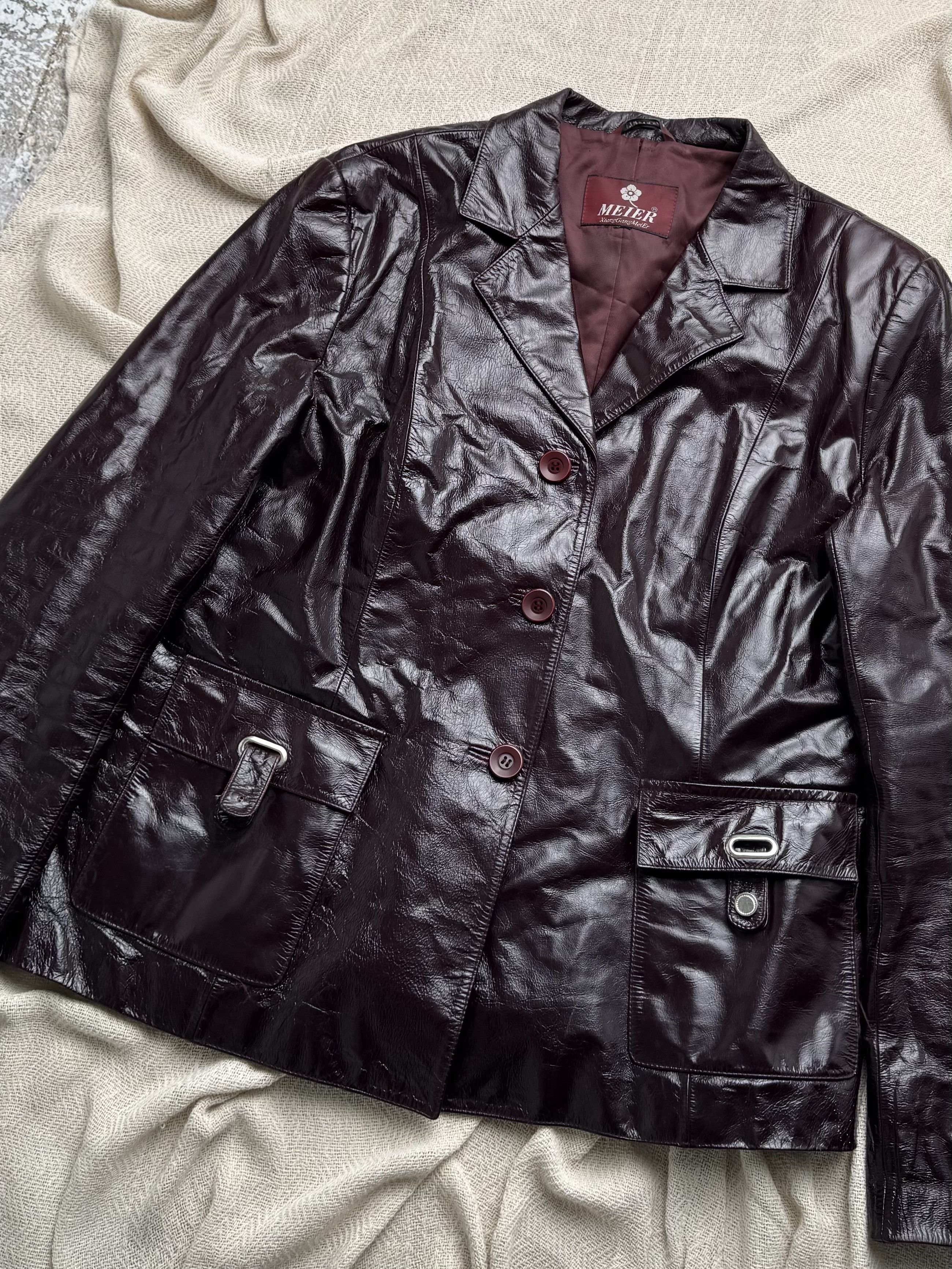 Vintage Vintage Burgundy Leather Jacket Button Front Tailored Size XL / US 12-14 / IT 48-50 - 2 Thumbnail