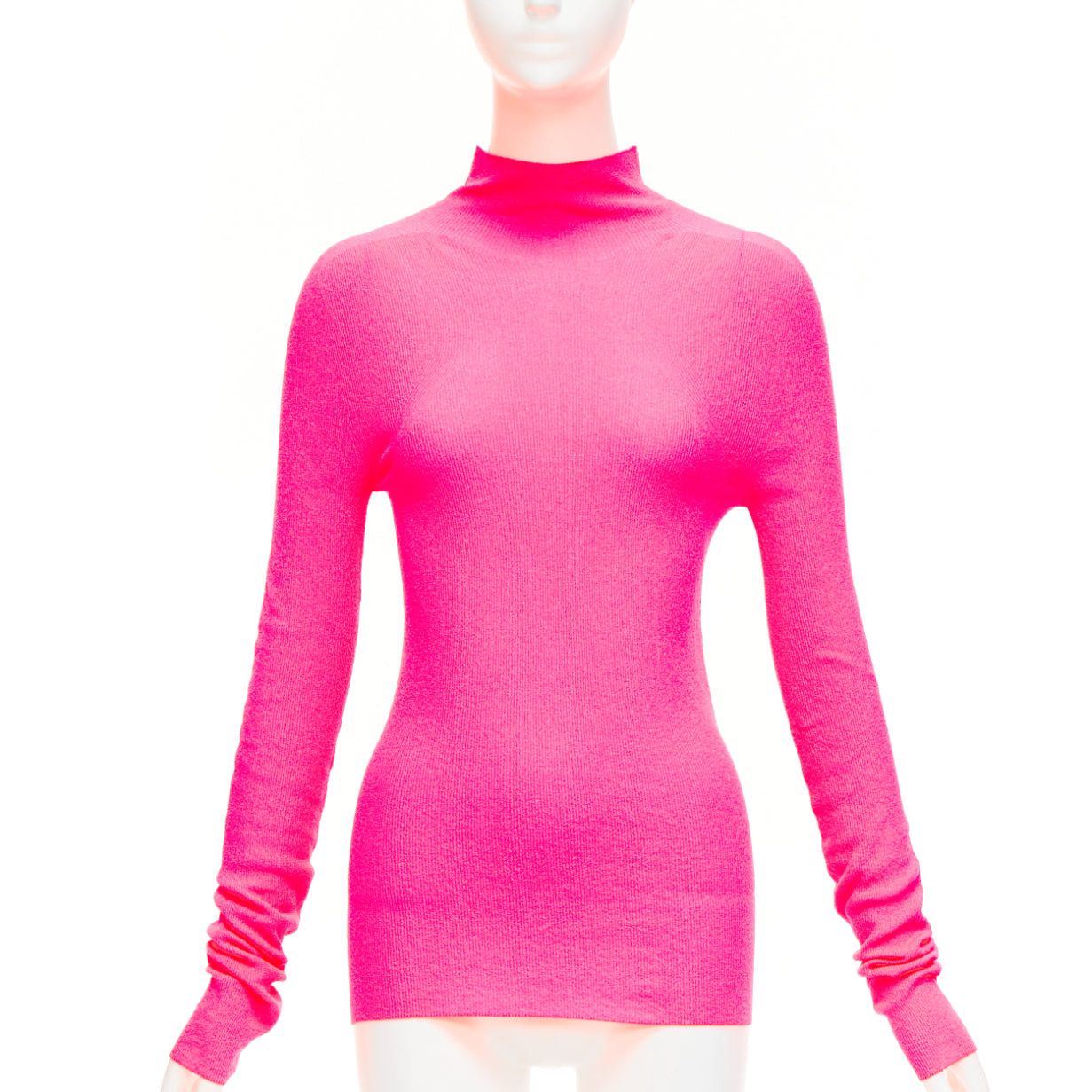 Celine OLD CELINE Phoebe Philo neon pink polyamide minimal long sleeve top S Size S / US 4 / IT 40 - 1 Thumbnail