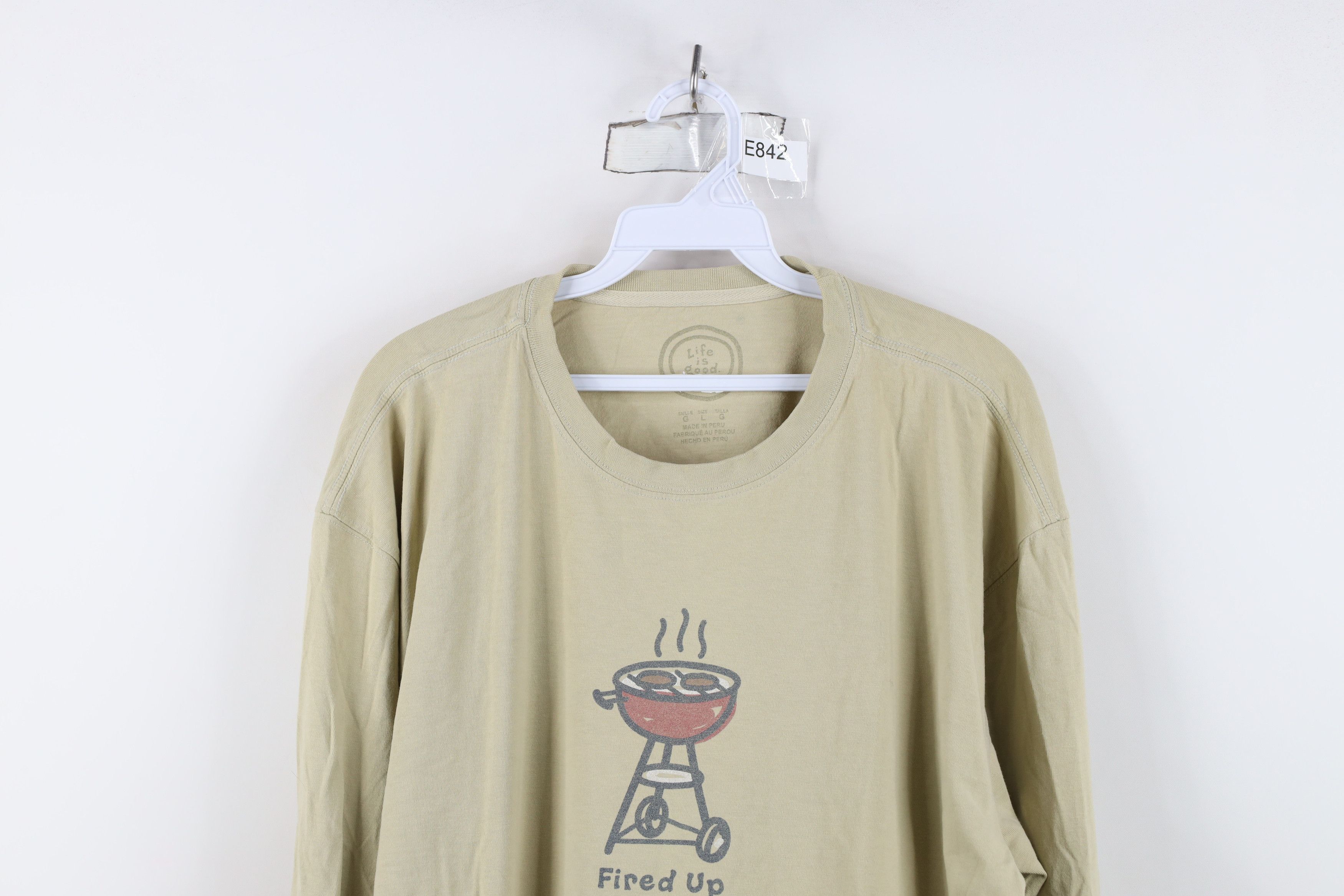 Life is Good Life Is Good Fired Up Grill Long Sleeve T-Shirt Beige Cotton Size US L / EU 52-54 / 3 - 2 Thumbnail