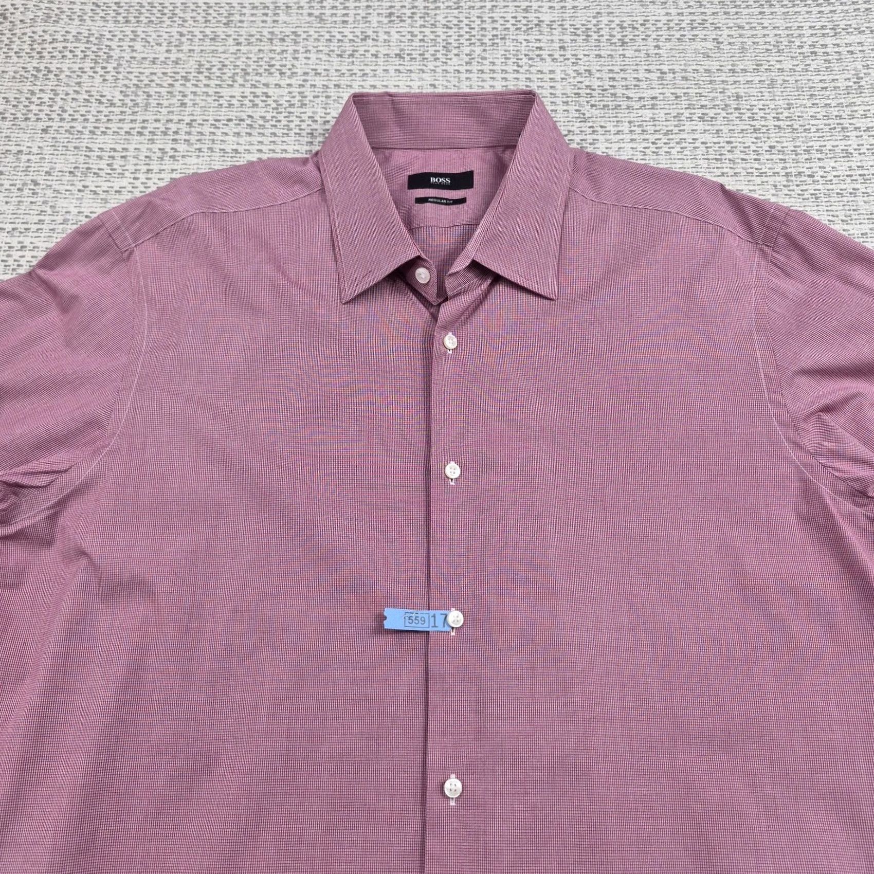 Hugo Boss HUGO BOSS Dress Shirt Mens 17.5 34/35 Pink Check Cotton Long Sleeve Button Up Shirt Size 48R - 4 Thumbnail