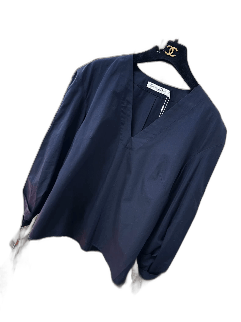 Dior Dior Deep Blue VNeck Long Sleeve Top-2506 Size L / US 10 / IT 46 - 1 Thumbnail
