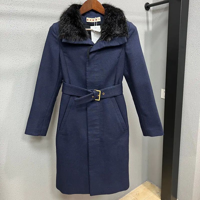 Marni Marni Women's Navy Wool Coat with Belt 0089 Size M / US 6-8 / IT 42-44 - 1 Thumbnail