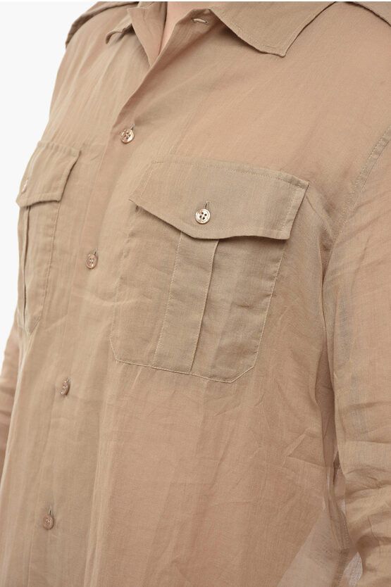 Saint Laurent Paris o1tp1o0125 Shirt In Cotton in Beige Size US S / EU 44-46 / 1 - 3 Thumbnail