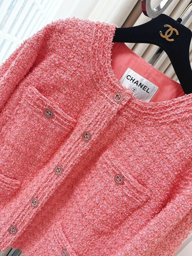 Other Chanel Pink Tweed Round Neck Jacket Size L / US 10 / IT 46 - 2 Thumbnail