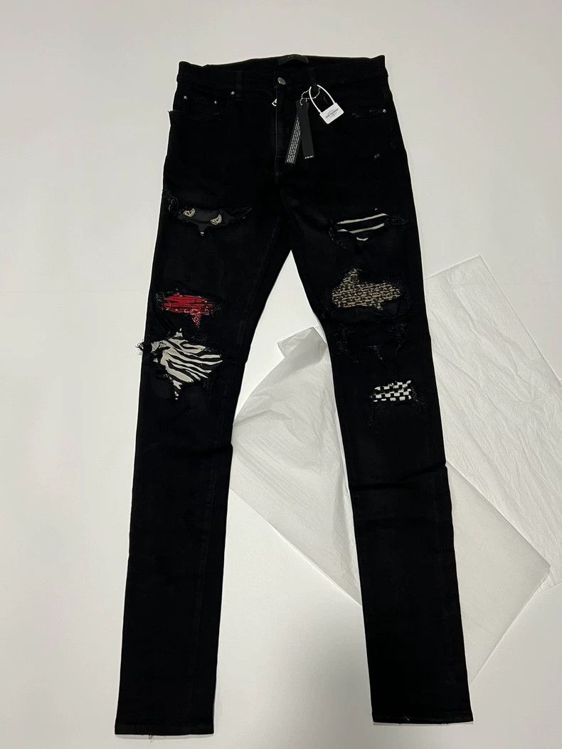 Amiri New leopard-print stitching slim jeans size 32 2502-N