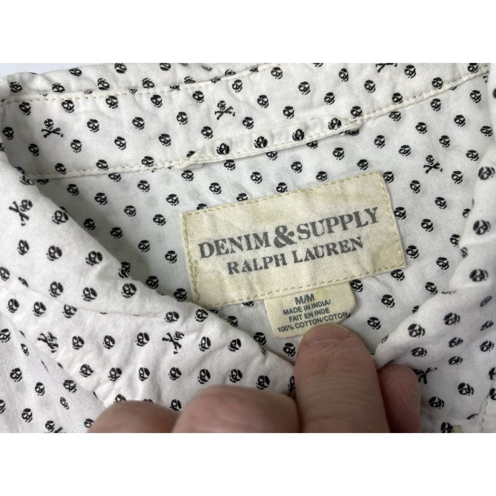 Ralph Lauren VINTAGE Denim & Supply Ralph Lauren Skull AOP Button Down Shirt Men Medium Short Sleeve White Cotton Buttons Down Collar Mens Size US M / EU 48-50 / 2 - 2 Thumbnail