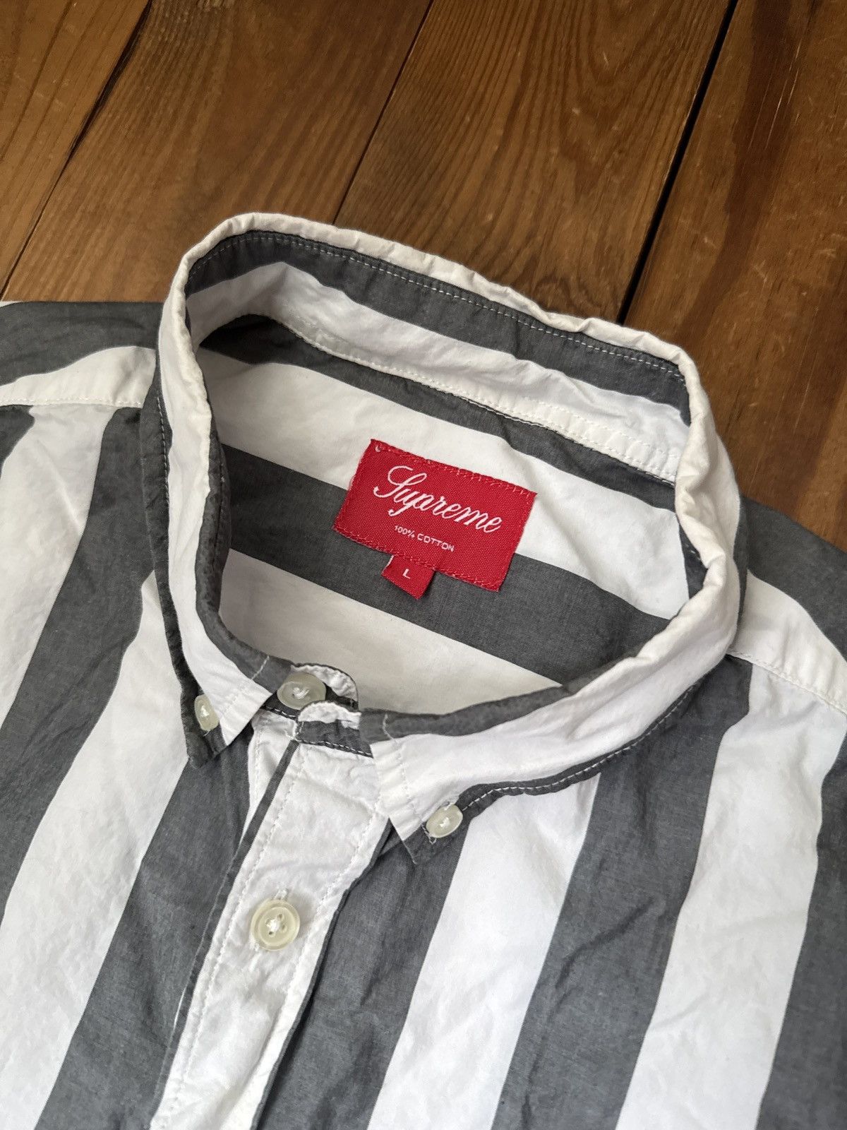 Supreme Supreme Black White Striped Button Short Sleeve Shirt SS11 Size US L / EU 52-54 / 3 - 3 Thumbnail