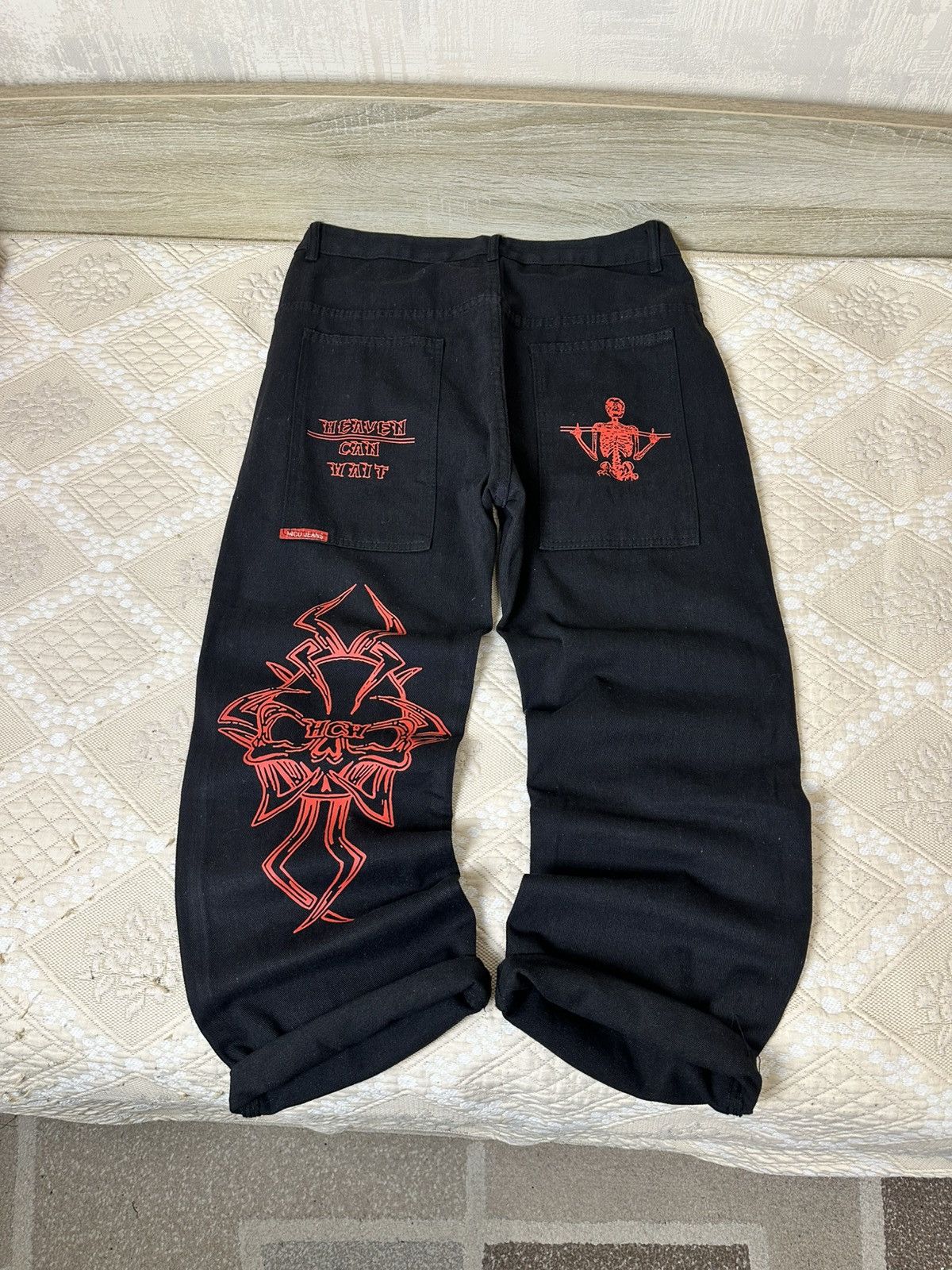 Band Tees 🔥 Heaven Can Wait Jeans Black Y2K Wide Leg Baggy Pants Size US 34 / EU 50 - 1 Thumbnail