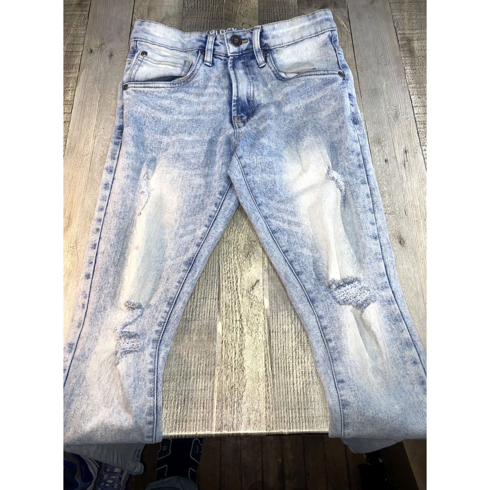 Vintage Black Pick Mens Jeans Stone Washed Destress Slim Fit 28x31 Straight Inseam 34 White 98% Cotton 2% Spandex Denim Straight Fit Mens Jeans Size US 36 / EU 52 - 2 Thumbnail