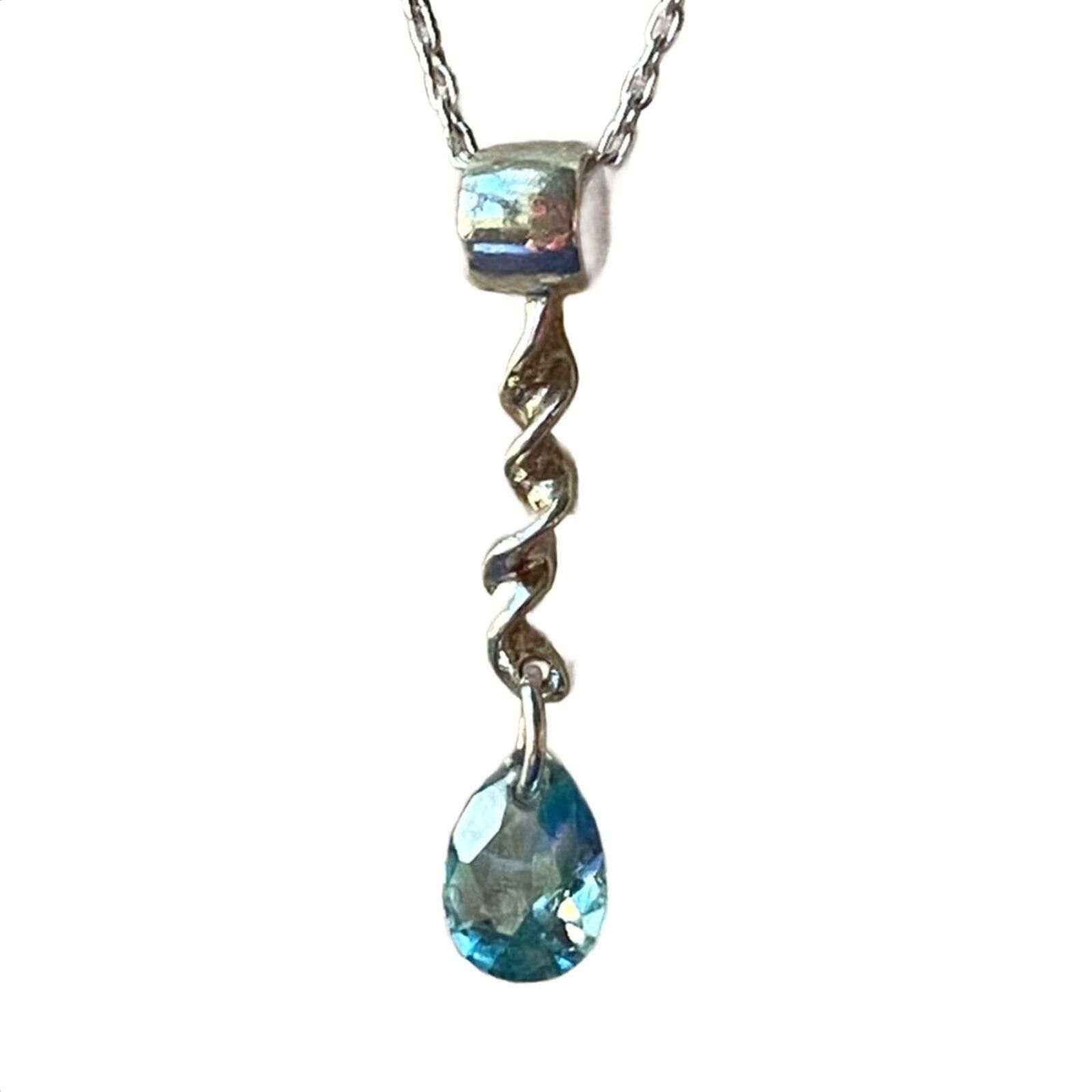 Other 925 Sterling Silver Teardrop Aquamarine Pendant Necklace Size ONE SIZE - 7 Thumbnail