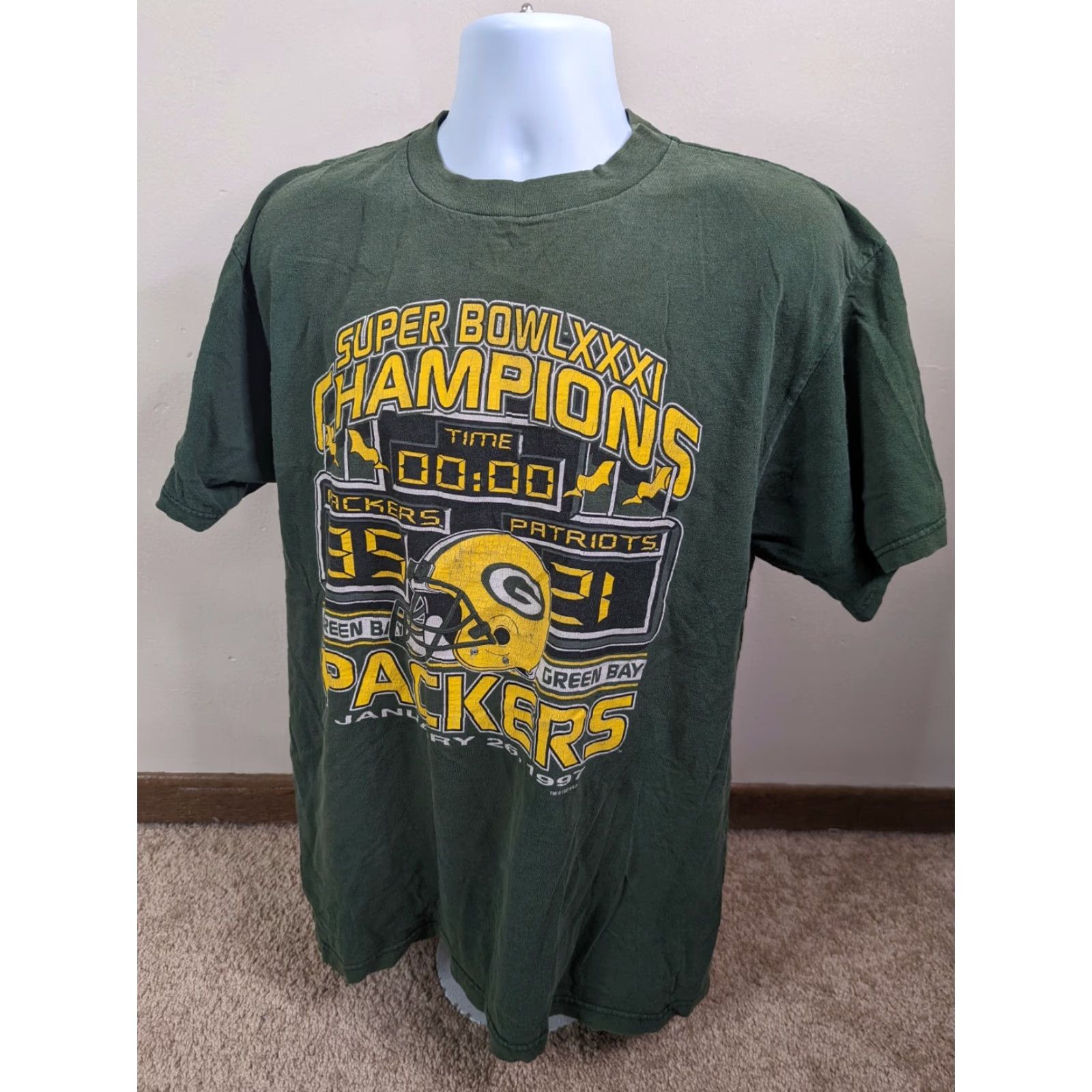 Logo Athletic VINTAGE 1997 Green Bay Packers Super Bowl XXXI Champions T-Shirt Mens Large Green Shirt Size US L / EU 52-54 / 3 - 5 Thumbnail