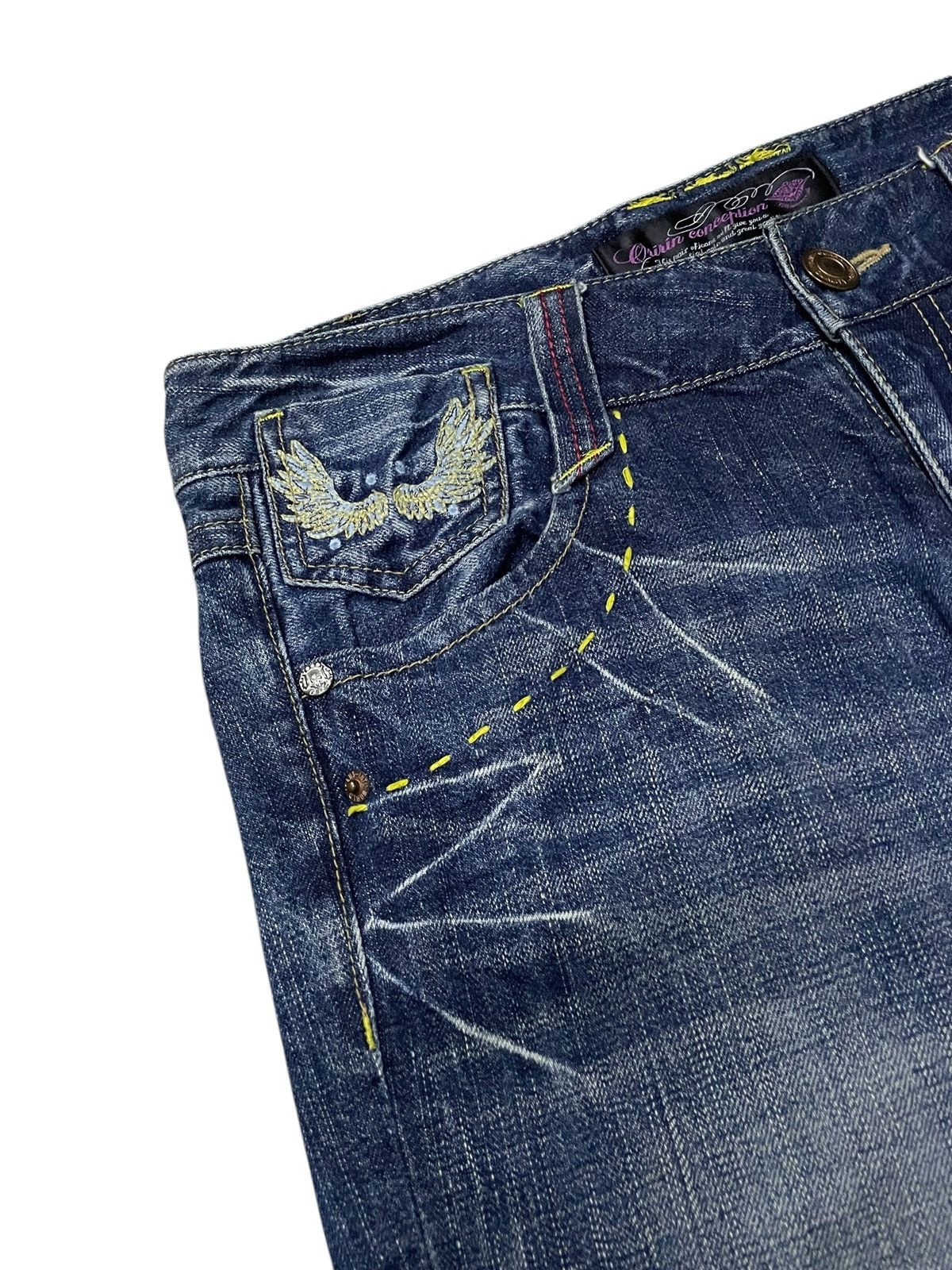 Japanese Brand × Le Grande Bleu (L.G.B.) Oririn Japan Flare Wide Leg Feathers Wings Embroidered Jeans Size US 31 - 21 Thumbnail
