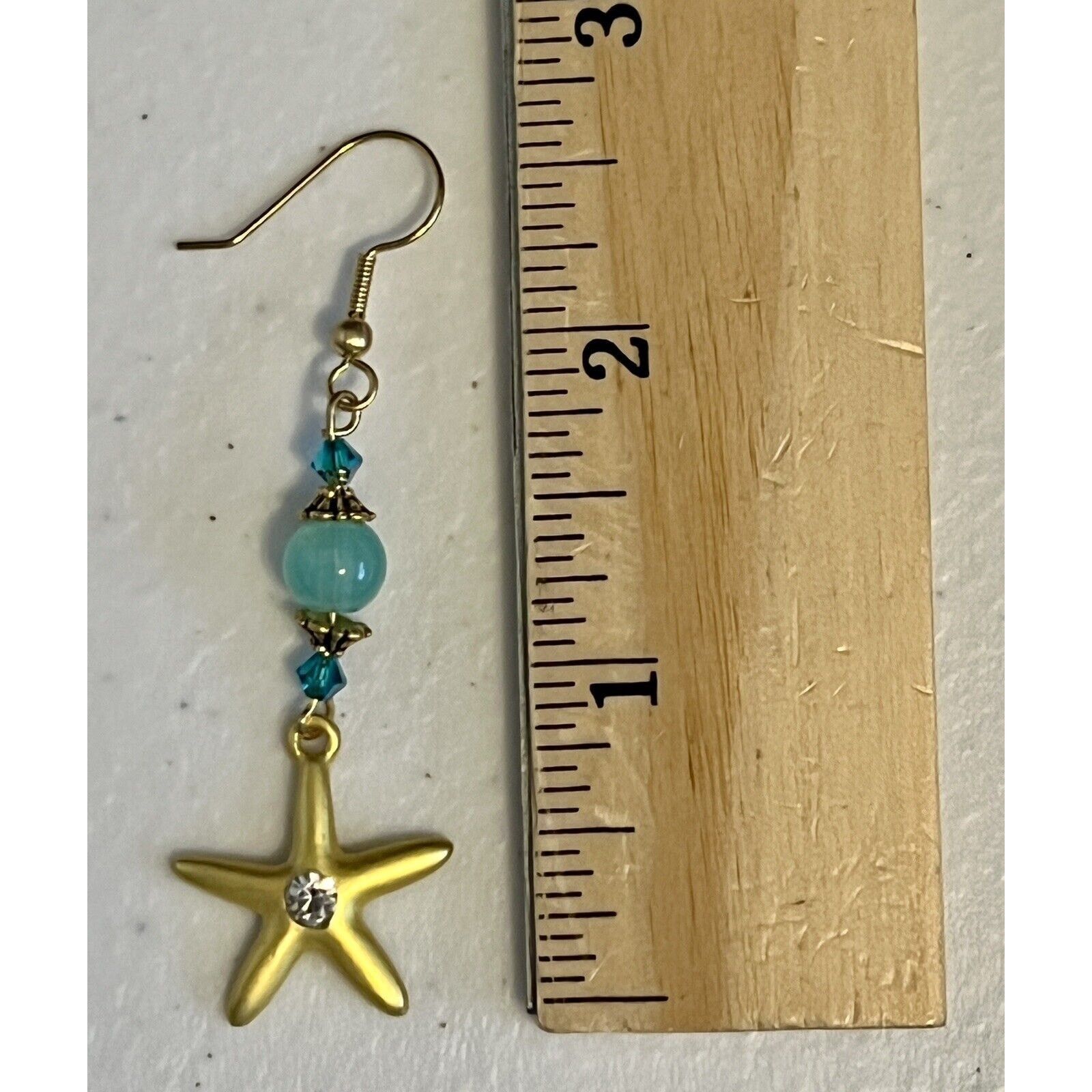 Handmade Glass & Crystal Turquoise Beads Starfish Dangle Earrings Size ONE SIZE - 4 Thumbnail