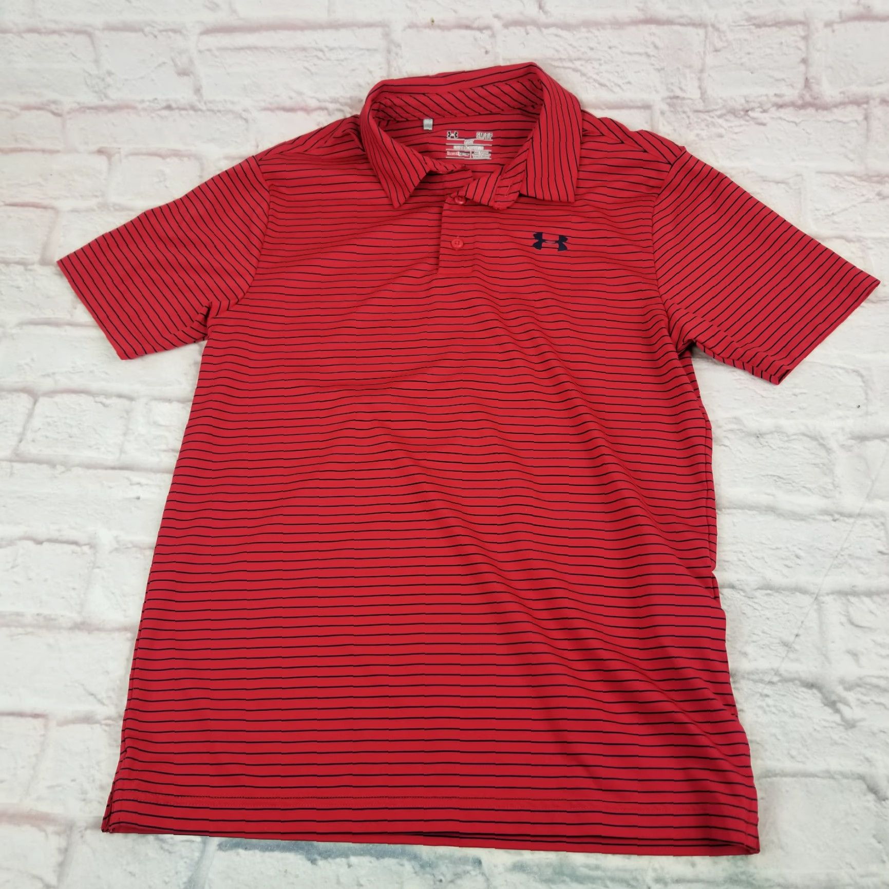 Under Armour Under Armour Heatgear Polo Shirt Mens Small Red Striped Short Sleeve Loose Fit Size US S / EU 44-46 / 1 - 2 Thumbnail