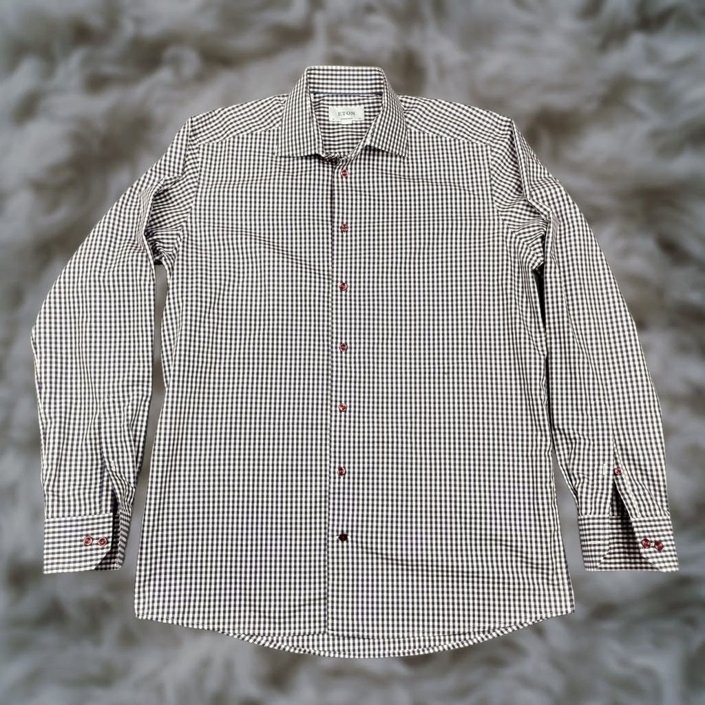 Eton Eton Dress Shirt Mens 16.5 34/35 Blue Gingham Regular Long Sleeve Spread Collar Size 46R - 1 Thumbnail