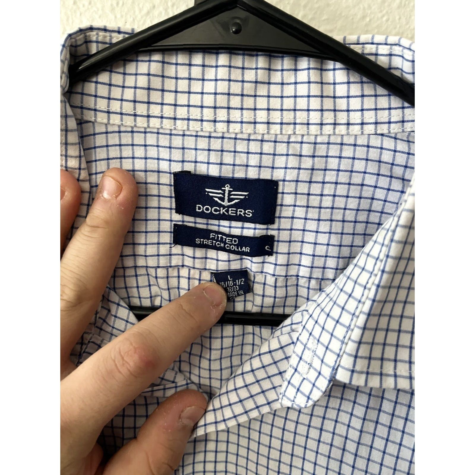 Dockers Dockers Shirt Mens Size L Fitted Long Sleeve Button Up White Plaid Cotton Blend Knit Casual Size US L / EU 52-54 / 3 - 3 Thumbnail