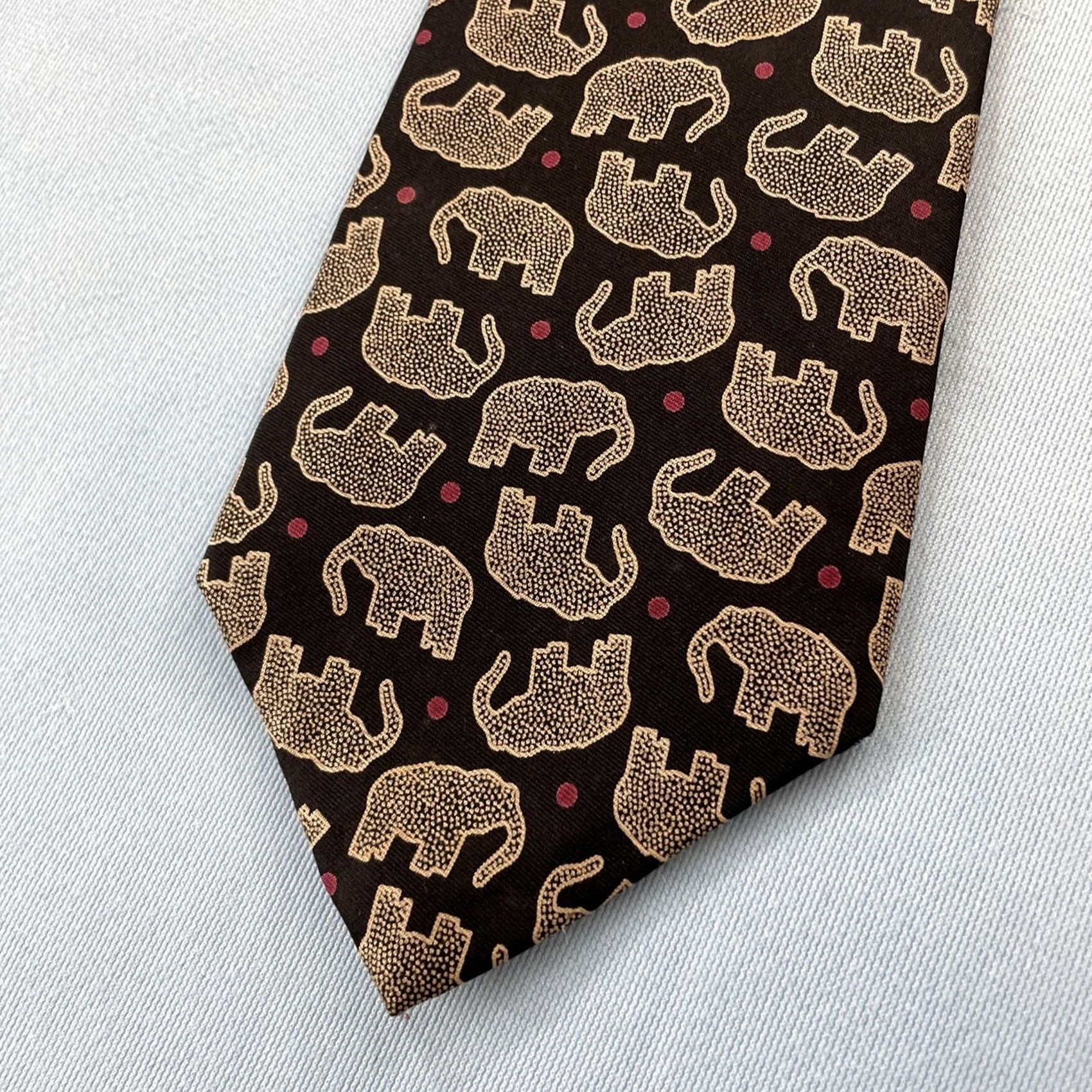 Perry Ellis Perry Ellis Portfolio Vtg Italy Silk Tie Elephant MCM Art Deco Dots Black Yellow Red Wall/Geometric Pattern Tie Mens Size One Size Size ONE SIZE - 2 Thumbnail