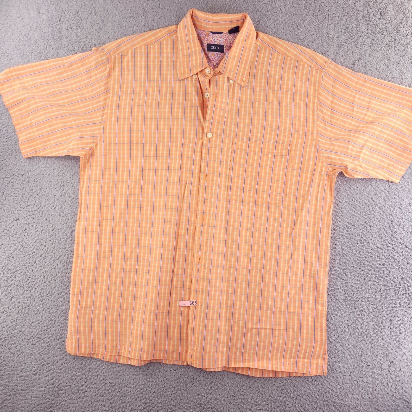 Izod Izod Shirt Mens XL Short Sleeve Button-Up Orange Check Size US XL / EU 56 / 4 - 4 Thumbnail