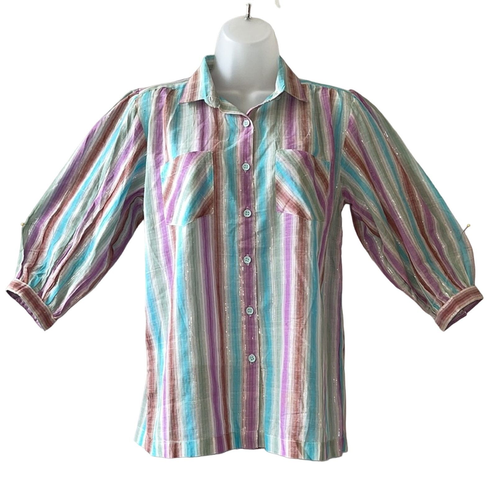 Vintage VINTAGE 1980’s Dead Stock Club Privé Striped Blouse Size S Size S / US 4 / IT 40 - 1 Thumbnail
