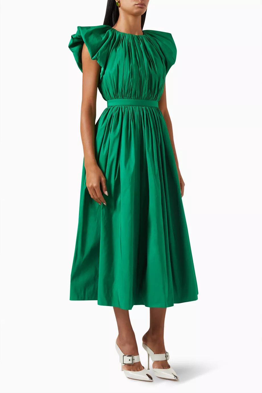 Alexander McQueen o1s22i1n1024 Pleated Open Back Midi Dress in Green Size XS / US 0-2 / IT 36-38 - 1 Thumbnail