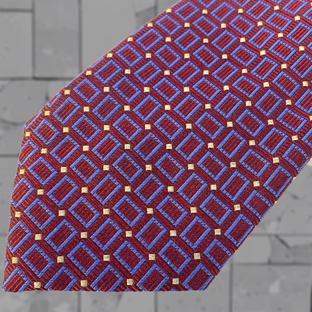 Vintage D'Este Mens Tie Red and Blue Geometric Pattern Silk 100% Silk Tie NEW Ships Next Business Day Size ONE SIZE - 1 Thumbnail