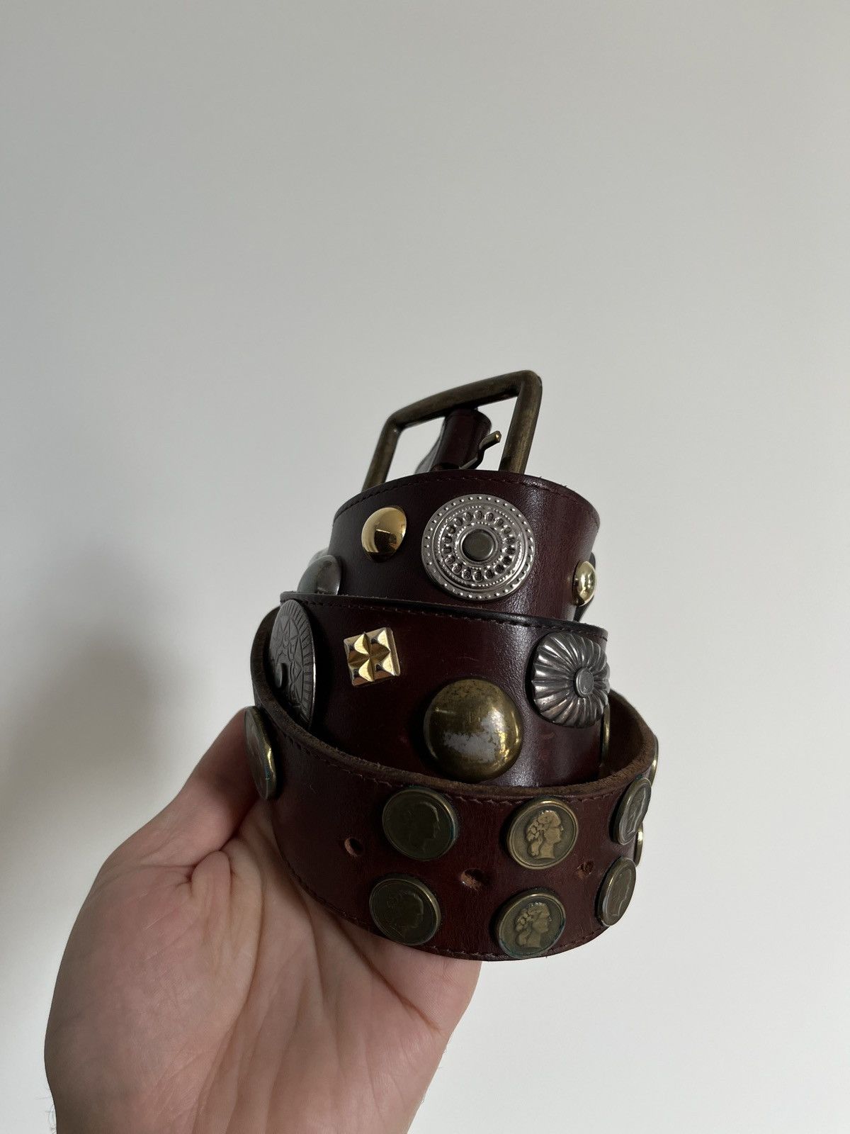 Cowboy Equipment Avant Garde Coins and Badges Leather Belt Size ONE SIZE - 4 Thumbnail