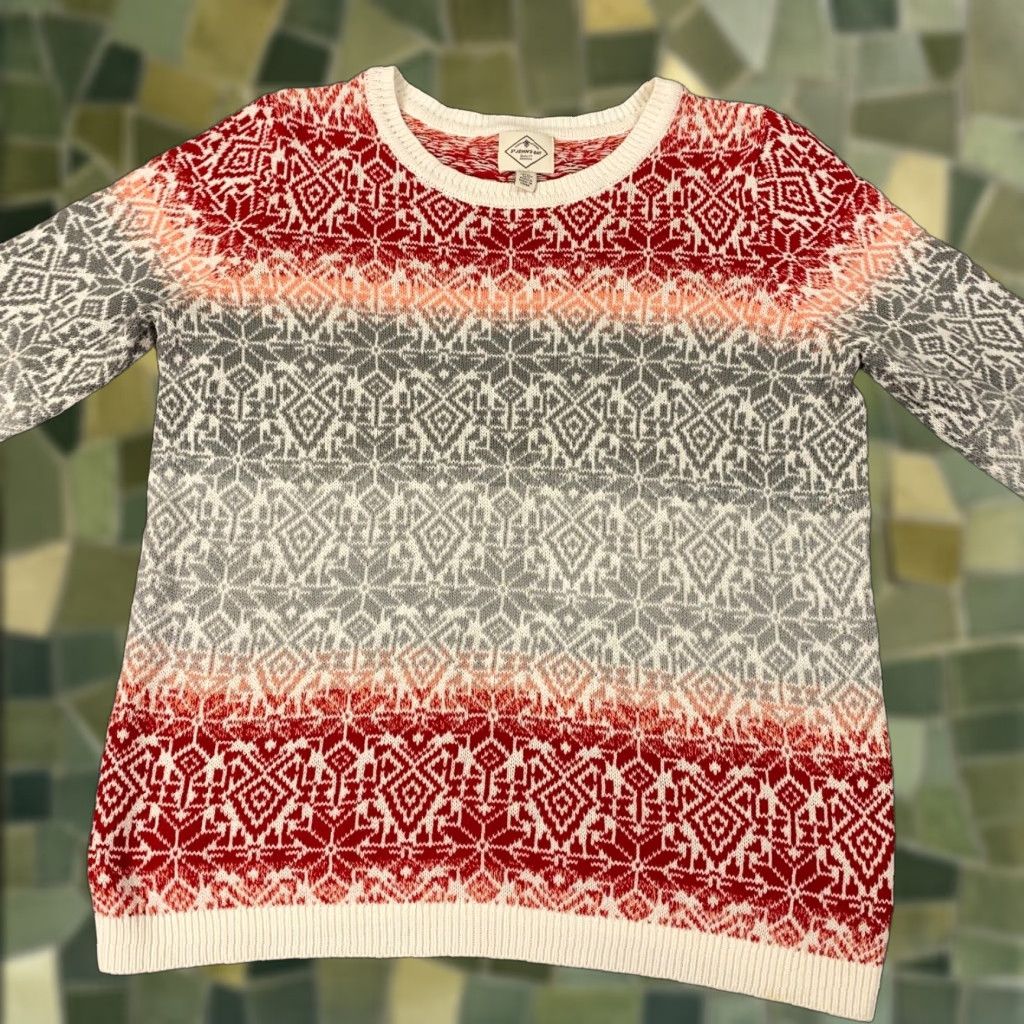 Vintage St Johns Bay St Johns Womens Sweater L Beige Snowflakes Holiday Christmas Pullover Crew Neck Knit Long Sleeve Geometric Regular Seasonal Womens Size L / US 10 / IT 46 - 1 Thumbnail