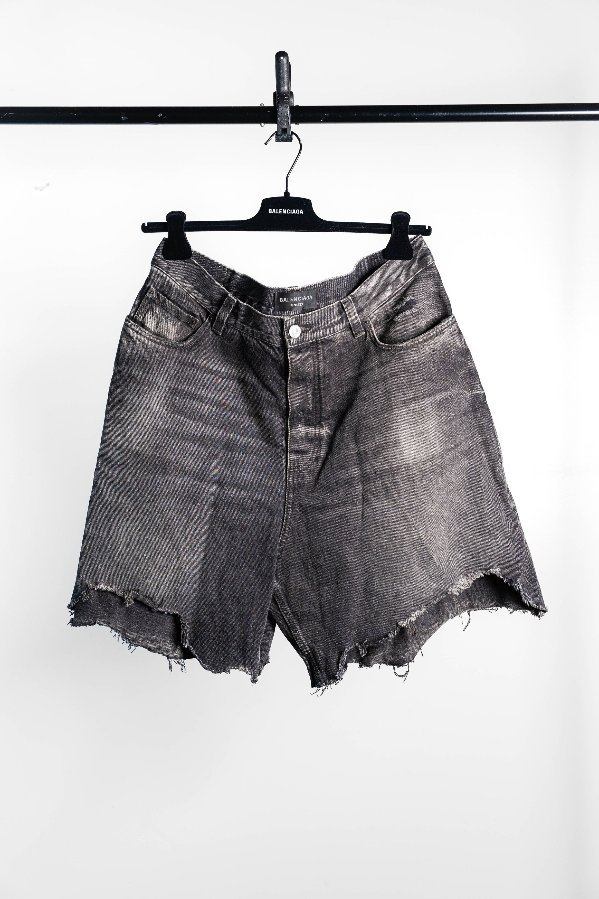 Balenciaga Black Distressed Baggy Denim Shorts