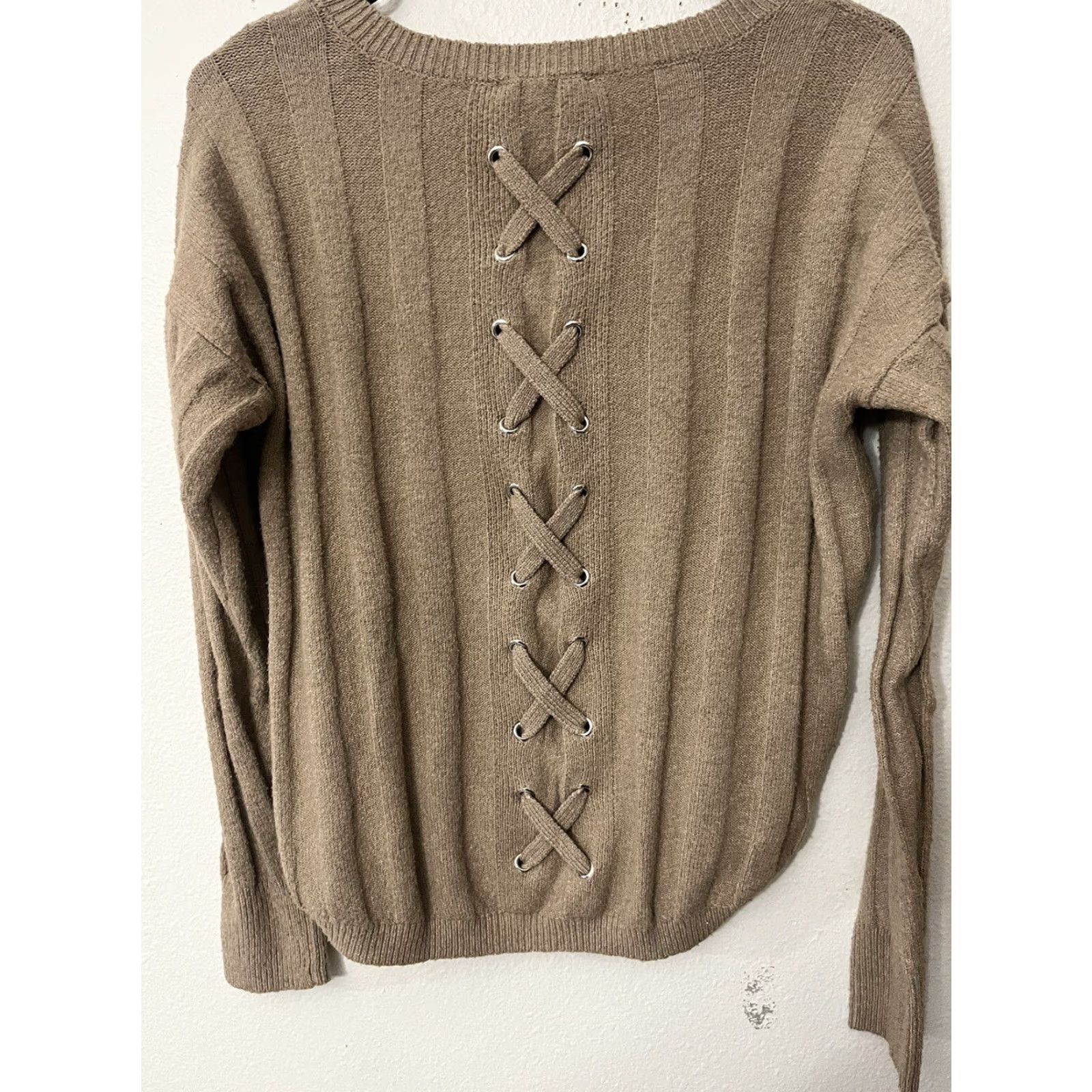 Vintage Pink Republic Women's Sweater Pullover Long Sleeve Lace Back Brown Size S Classic Size S / US 4 / IT 40 - 2 Thumbnail
