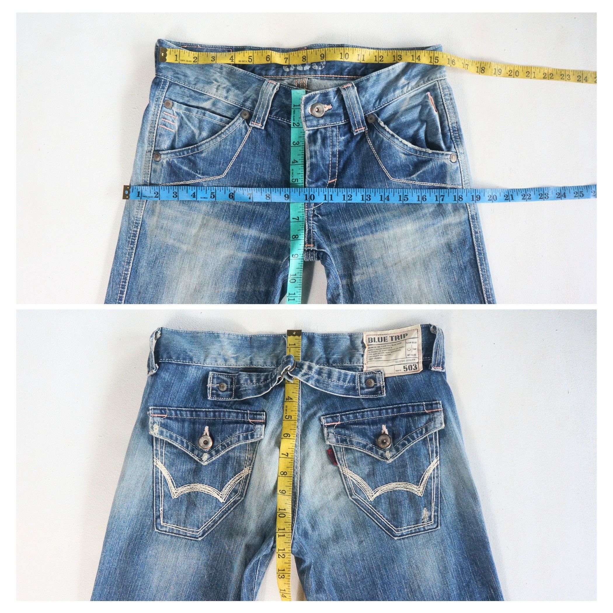 Edwin Edwin 503 Blue Trip Cinch Back Low Rise Flare Jeans Size 30" / US 8 / IT 44 - 8 Thumbnail