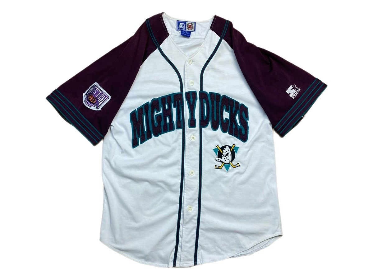 image of Disney x Starter Vintage Anaheim Mighty Ducks Starter Script Jersey in Miltary Green (Size Large)