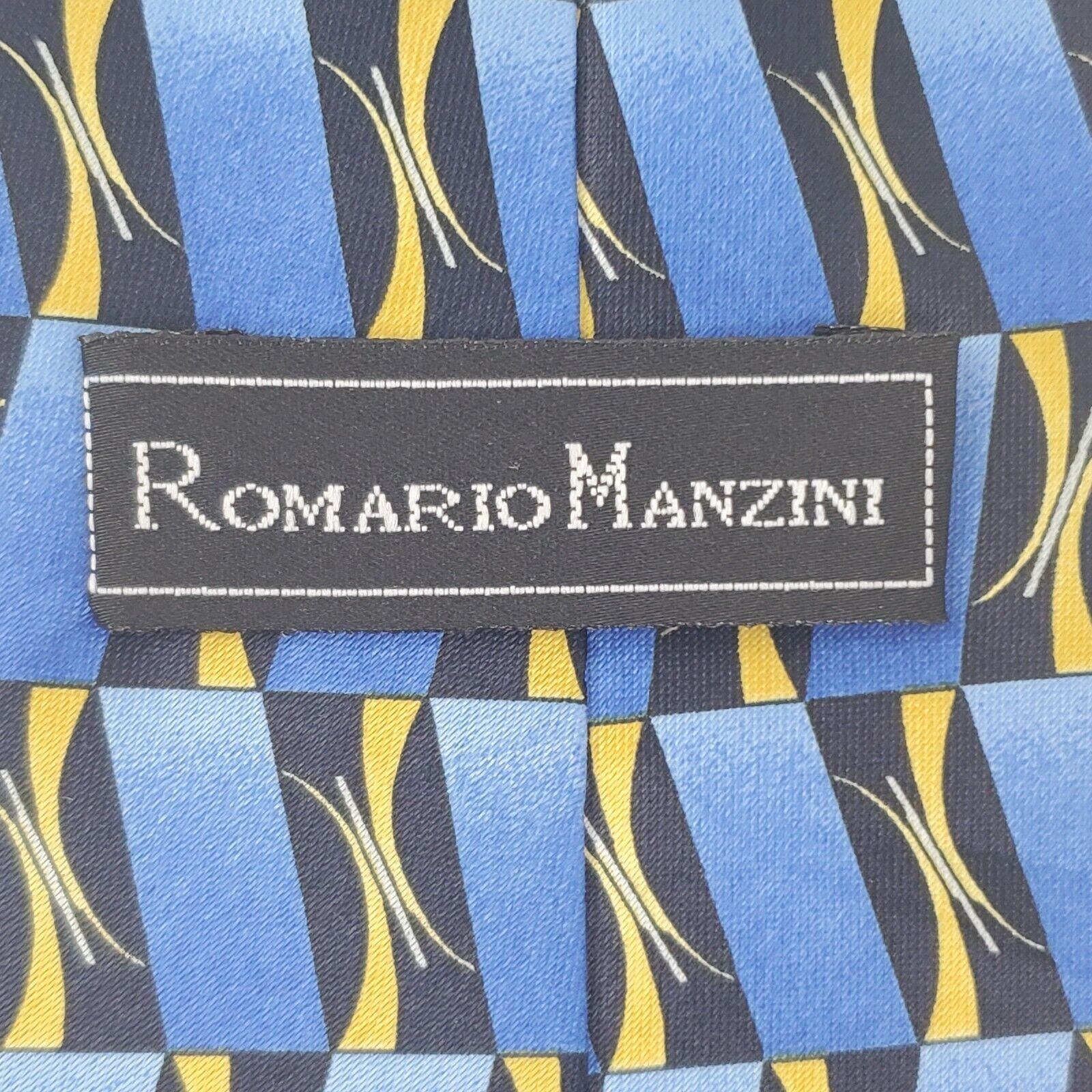 Vintage Romario Manzini Blue Geometric Silk Tie Classic Size ONE SIZE - 3 Thumbnail