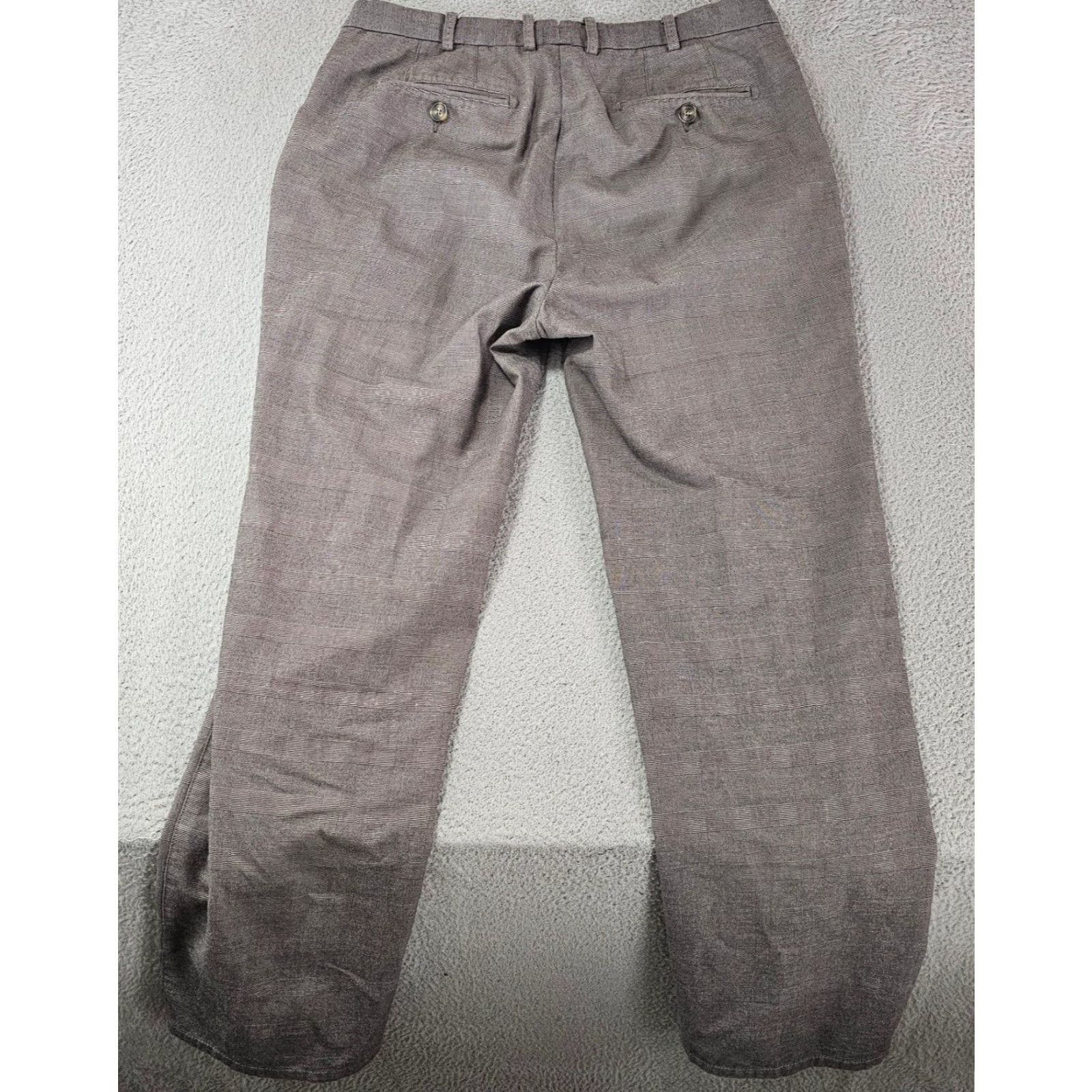 Peter Millar Peter Millar Dress Pants Mens 33 Taupe Glen Check Flat Front Straight Cotton Size US 33 - 7 Thumbnail